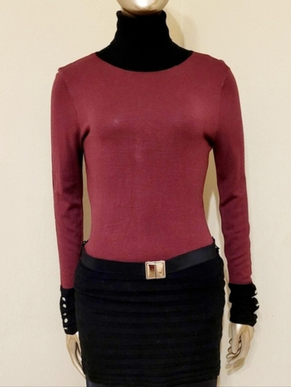 NWOT VENUS Colorblock Sophisticated High Neck Long Belted Sweater Top Sz M - Picture 12 of 12